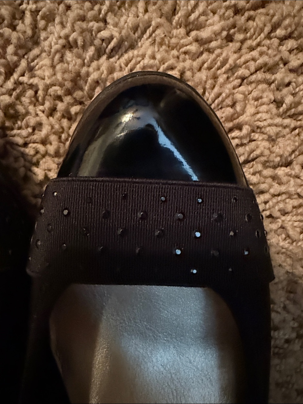 Anne Klein Sport Black Wedge Dress Shoes with Studded Patent Toe - Picture 7 of 10